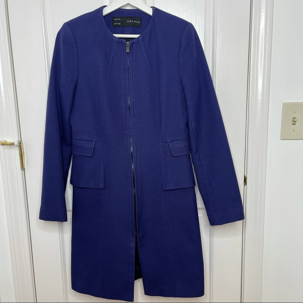 Zara Dark Blue Front Zipper Coat